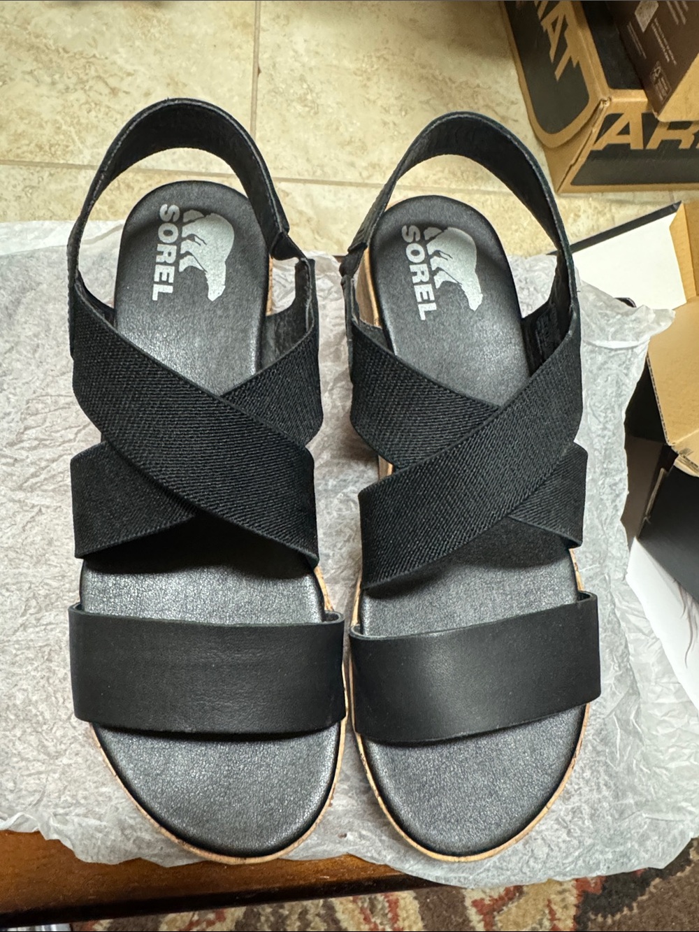 Sorel Black Crisscross Elastic Slingback SandalsSize 8.5